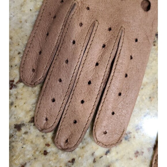 New! Women's Size S Brown Pigskin Leather Driving Gloves Knuckle Holes Stitching - Picture 5 of 12